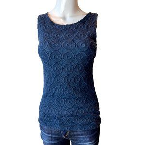 Banana Republic Women Knit Blouse Sleeveless Round Neck Keyhole Back Blue SZ XS